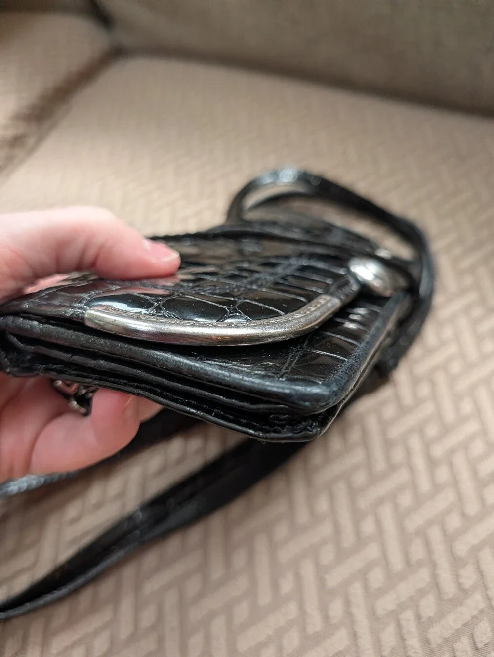 Brighton Black Patent Leather Crocodile Embossed Wallet Crossbody